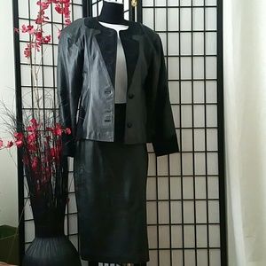 Black leather jacket n skirt set